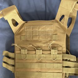 Coyote Brown Tactical Vest, MOLLE/PALS Webbing and Adjustable Straps