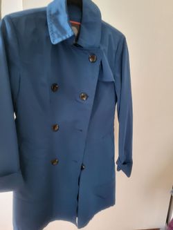 Blue Double-Breasted Trench Coat