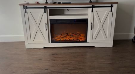 Farmhouse TV stand with electronic heating fireplace $100 obo