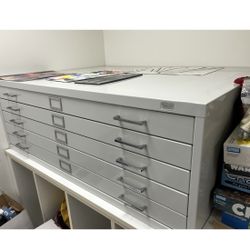 Safco 4996BLR 5‑Drawer Steel Flat File – 30″×42″, Off-White– Map / Blueprint Cabinet