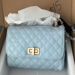 New Fashion Vegan Leather Light Blue Crossbody Purse 
