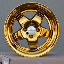 15x8 or 15x9 4x100 gold chrome $360.00 new 4 Pcs rims wheels