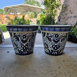 Talavera Blue And White Vase Clay Pots, Planters,Plants, Pottery. $65 each