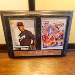 Michael Jordan Baseball Rookie Card on Wood Plaque