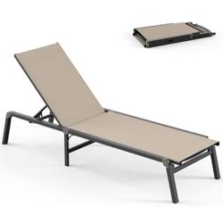 Aluminum Pool Lounge Chairs with 5 Positions Recliner - Free Assembly - Foldable Patio Chaise Lounge Chair 