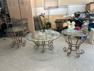 Marble and wrought iron base Set of Tables