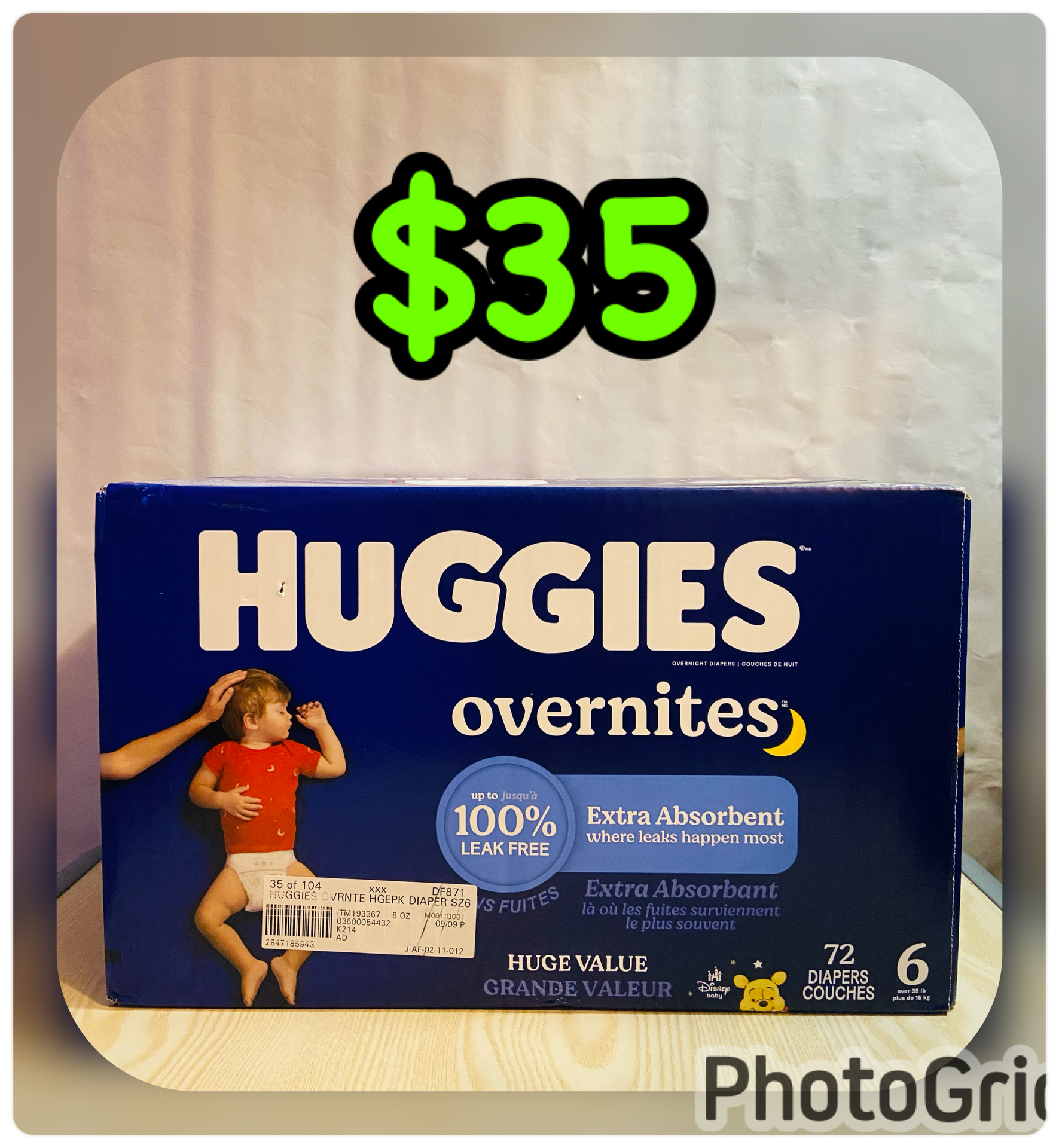 Huggies Overnites Nighttime Baby Diapers, Size 6 (35+ lbs), 72 ct