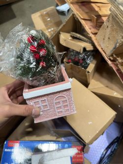 Mini Christmas Tree in House-Shaped Pot