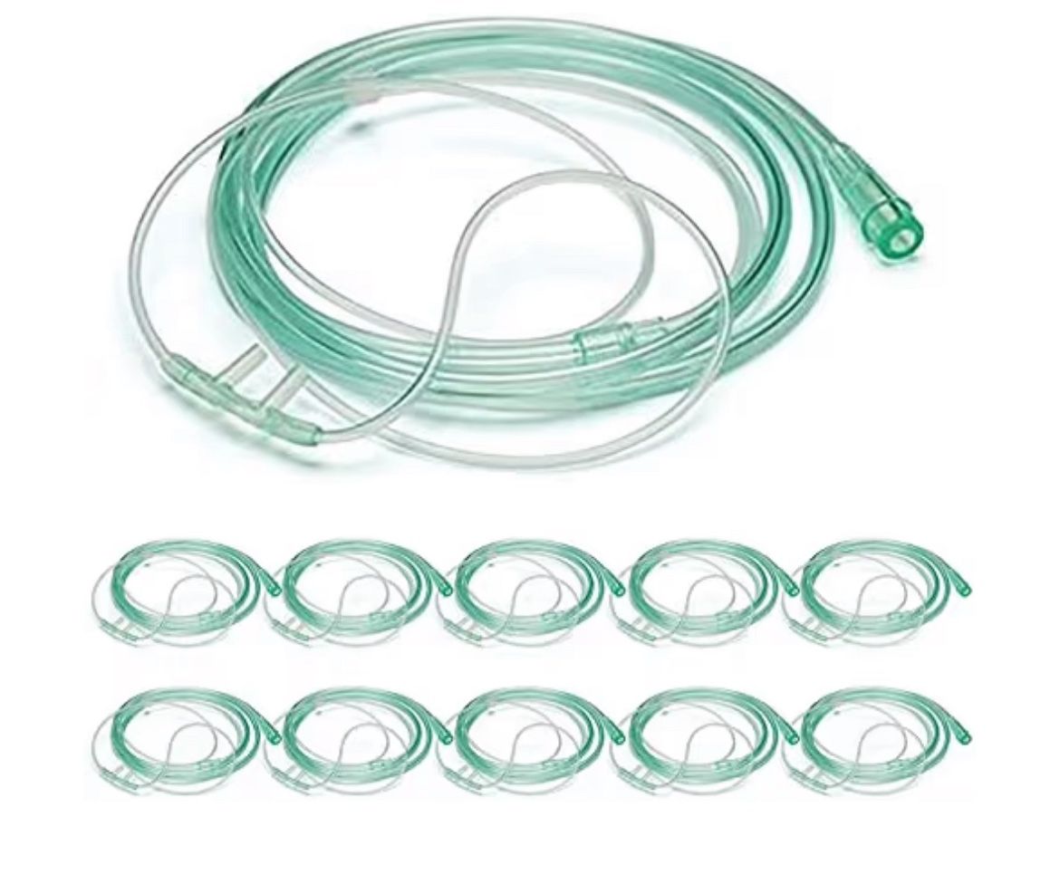 10 Pack High Flow Soft Oxygen Cannulas and 7’ Delicate Tubing with Standard Connection