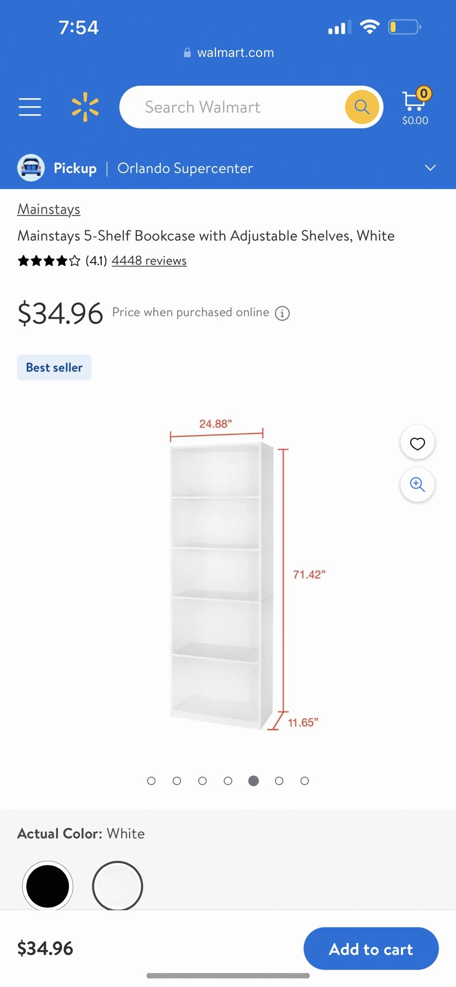 5-Shelf Bookcase with Adjustable Shelves, White. Set Of 3