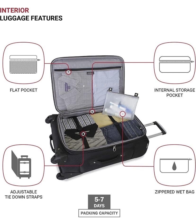 SwissGear Sion Softside Expandable Roller Luggage, Dark Grey, Checked-Medium 25-Inch
