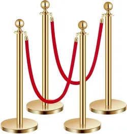 VEVOR Stanchions and Velvet Ropes 4Pcs, Hollow Base with Stainless Steel Post, 2 Red Velvet Ropes and Posts, Crowd Control Barriers Gold Stanchions, R