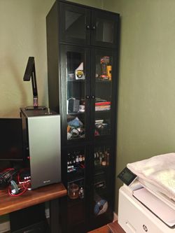 New Tall Black Bookcase with Glass Doors