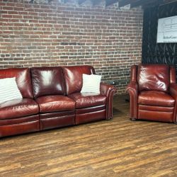 Free Delivery burgundy recliner sofa/couch, + chair