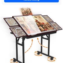 Puzzle Table with Folding Legs, 1500 Pieces Puzzle Table for Adults with Drawers, Cover, Wheels, 5 Adjustable Up Angles Wooden Jigsaw Puzzle Board for