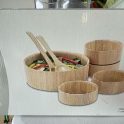 Wood Salad Bowls With Serving Bowl