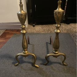 Pair of Antique Brass‎ Andirons, Very Nice. PRICE FIRM