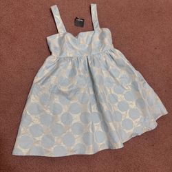 New small blue silver polka dot dress bubble ruffle party nye Coctail short boho