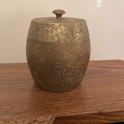 Indian Etched Brass Jar with Lid