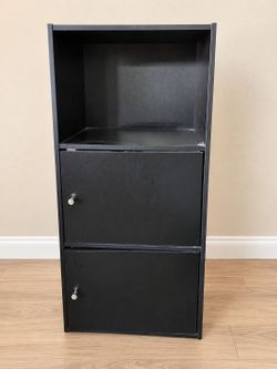 Small Black Storage Cabinet with Open Shelf