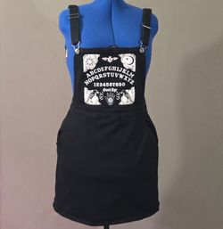 “Hot Topic Ouija Denim Jumper Dress Women’s L Goth Bib Skirt Spirit Board”