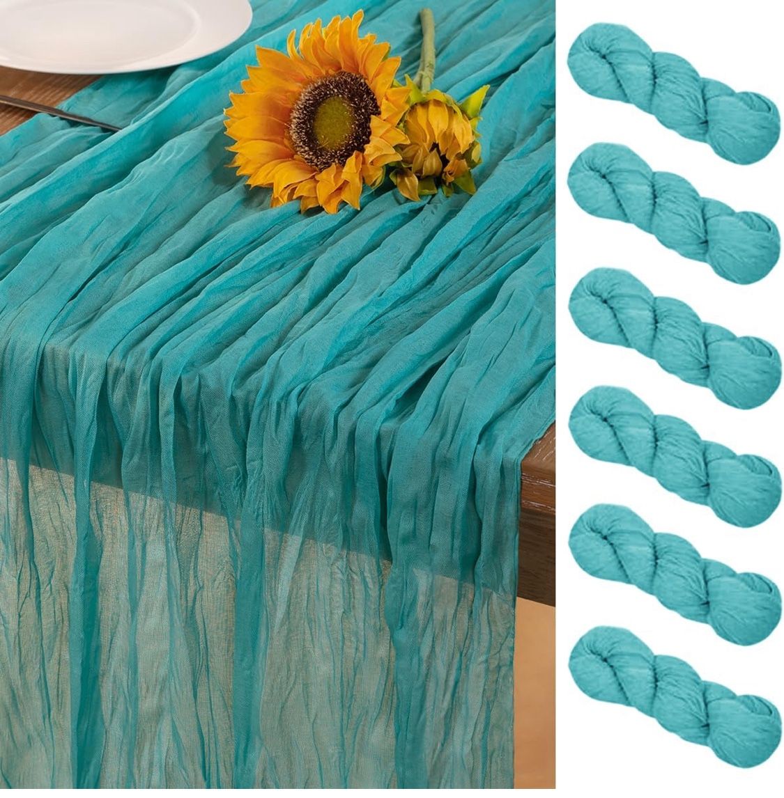 Teal Green Cheesecloth Table Runner Summer Sheer Turquoise Cheese Cloth Table Runner Boho Gauze 120 Inches Blue-Green Summer Table Decorations for Wed