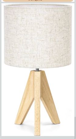 EDISHINE Small Table Lamp, Bohemian Night Lamp with Linen Fabric Shade, Bedside Lamp with Wooden Tripod for Nursery, Living Room, Bedroom, Side Table