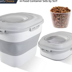 SUT Foldable Food Storage Container with Measuring Cup, Lid & Wheels, 15 Lbs Dog Cat Pet Food Storage Container, 30 Lbs Airtight Cereal Flour Rice Sto