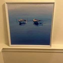 painting of 2 boats at a dock