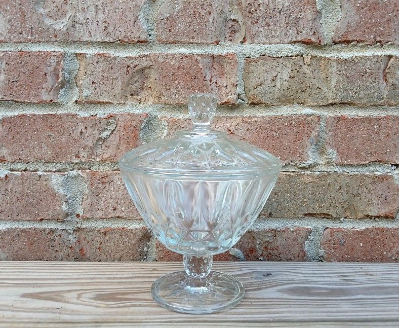 Vintage Anchor Hocking Crown Point Footed Candy Dish/Lid