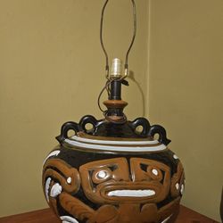 Vintage Tiki Mayan Porcelain Lamp