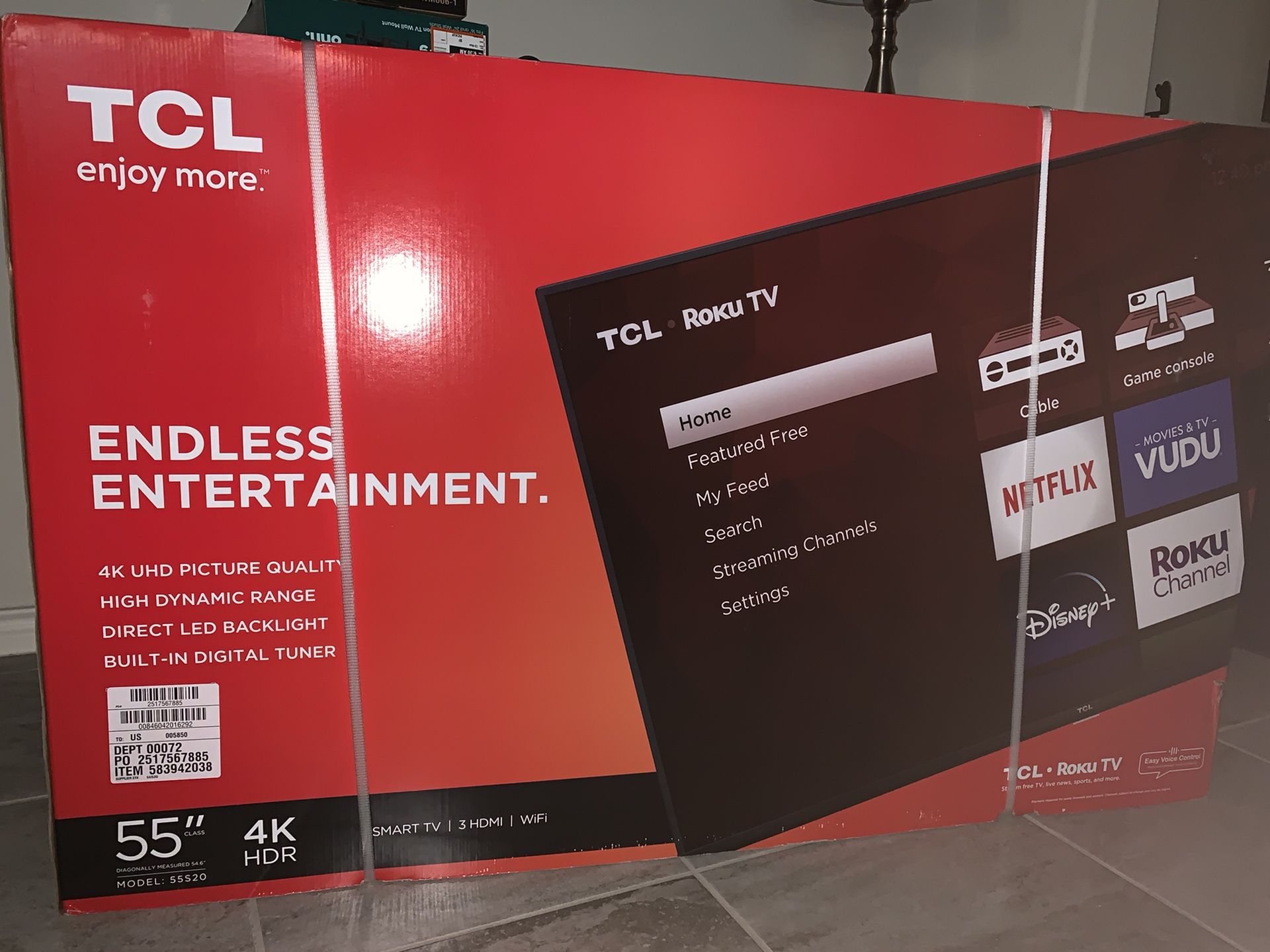 NEW! 55” TCL 55” 4K UHD Roku Smart TV