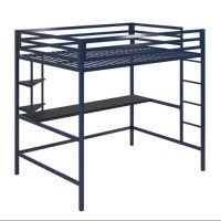 NOVOGRATZ MAXWELL METAL FULL LOFT BED WITH DESK IN NAVY & BLACK