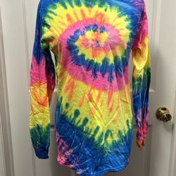 Small unisex tie dye long sleeve shirt bright pink blue yellow handmade gift