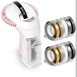 Label KINGDOM Pink Embossing Label Maker, Omega S Labeler with 10 Roll Embossing Label Tape, Vintage Handheld Embossed Label Printer for School Office