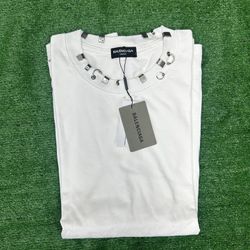 Balenciaga Pierced distressed-effect cotton T-shirt white 