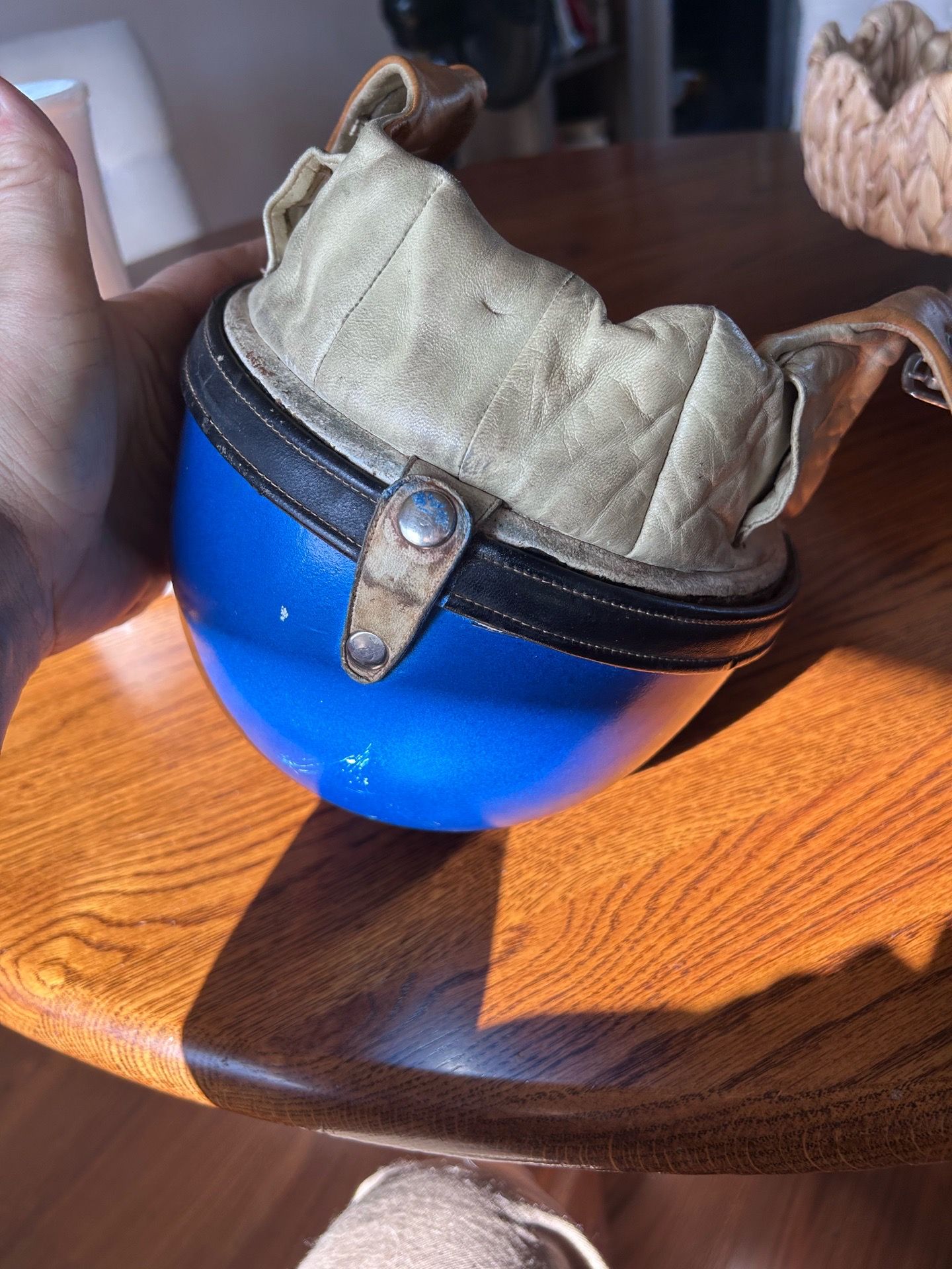 SOLD Vintage Bates Shorty Motorcycle Helmet Size 7 Made In Italy Chopper Bobber Blue