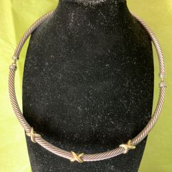 David Yurman Classic Cable & Triple "X" Chokerv Necklace in 14Kt Gold & Silver
