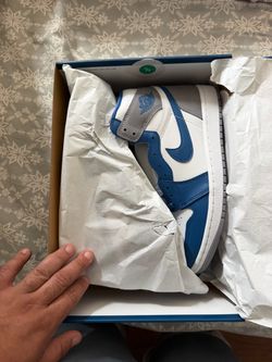 Air Jordan 1 Mid Blue and White Sneakers