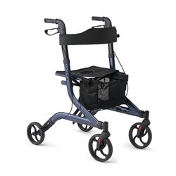 Medline European Style Foldable Rollator Walker with Backrest, 300 lbs. Capacity, Navy — For Foot & Leg Injuries & Post-Surgery.