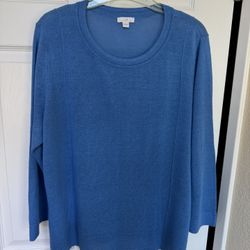 J.Jill Scoop Neck 3/4 Sleeve Linen Blend Tunic Popover Sweater Women’s Large