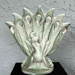 ROYAL HAEGER Vintage MCM Pottery Peacock Large Fan Vase 