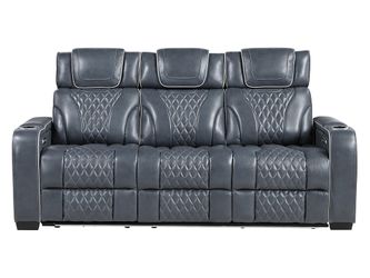 Whiselle Blue Power Double Reclining Sofa
