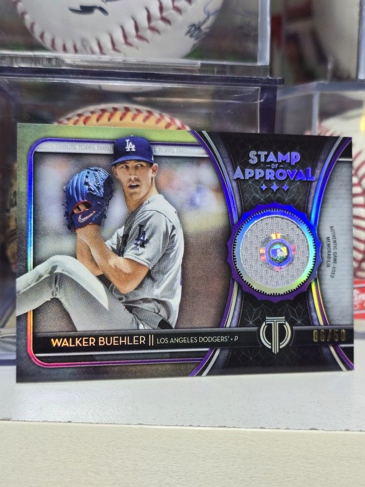 2020 Topps Tribute Stamp of Approval Relics Purple /50 Walker Buehler #SOA-WB