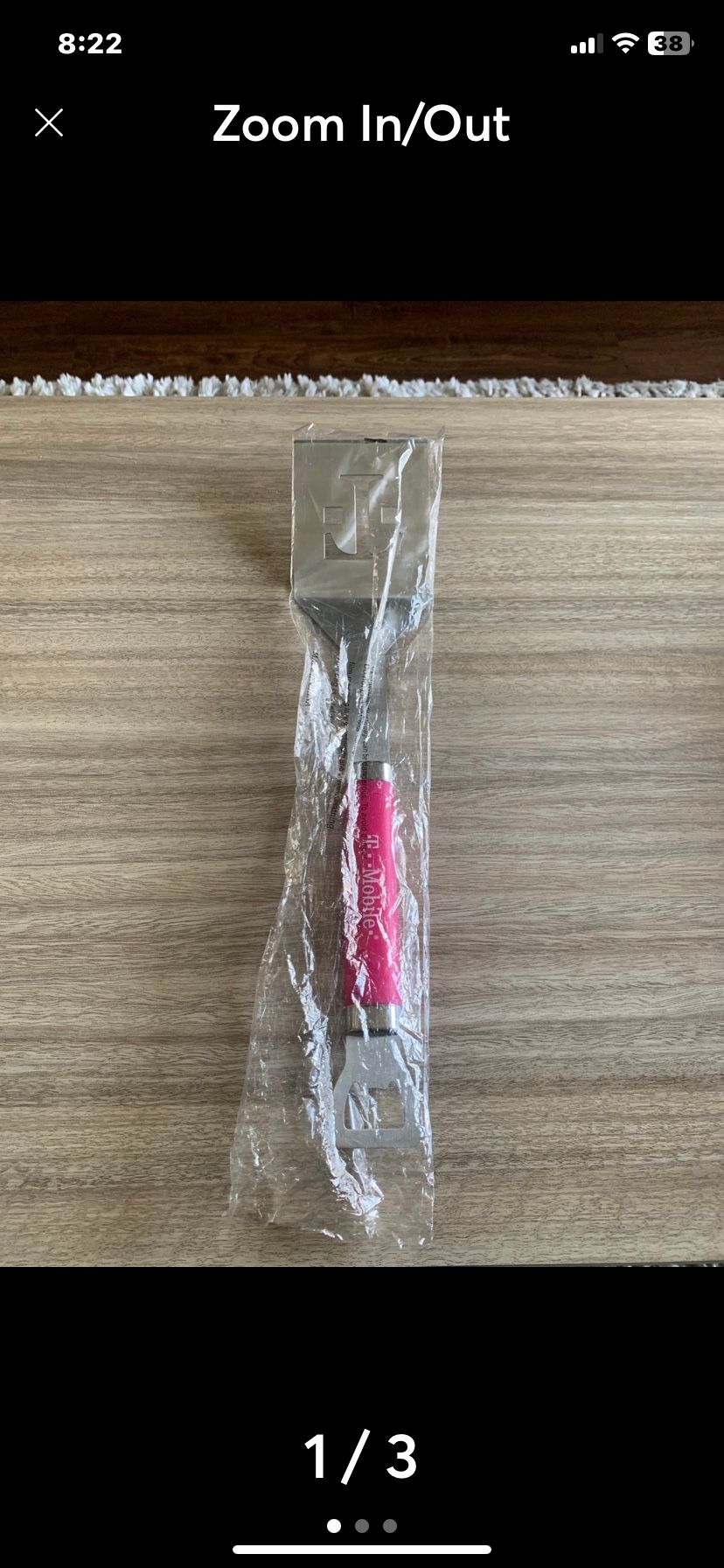 T-Mobile Tuesdays Pink & White BBQ Grill Metal Spatula with Bottle Opener 17" NWT