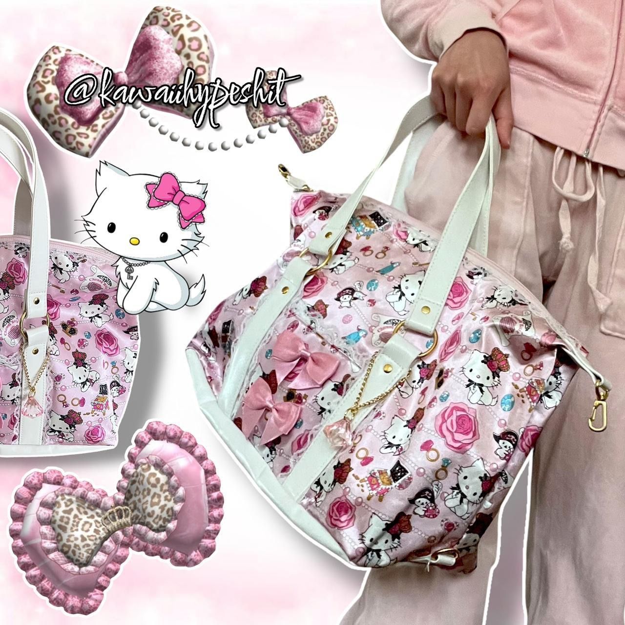 Vintage Y2K Gyaru/Mcbling Pink & White Charmmy Kitty Kawaii Embellished Bag