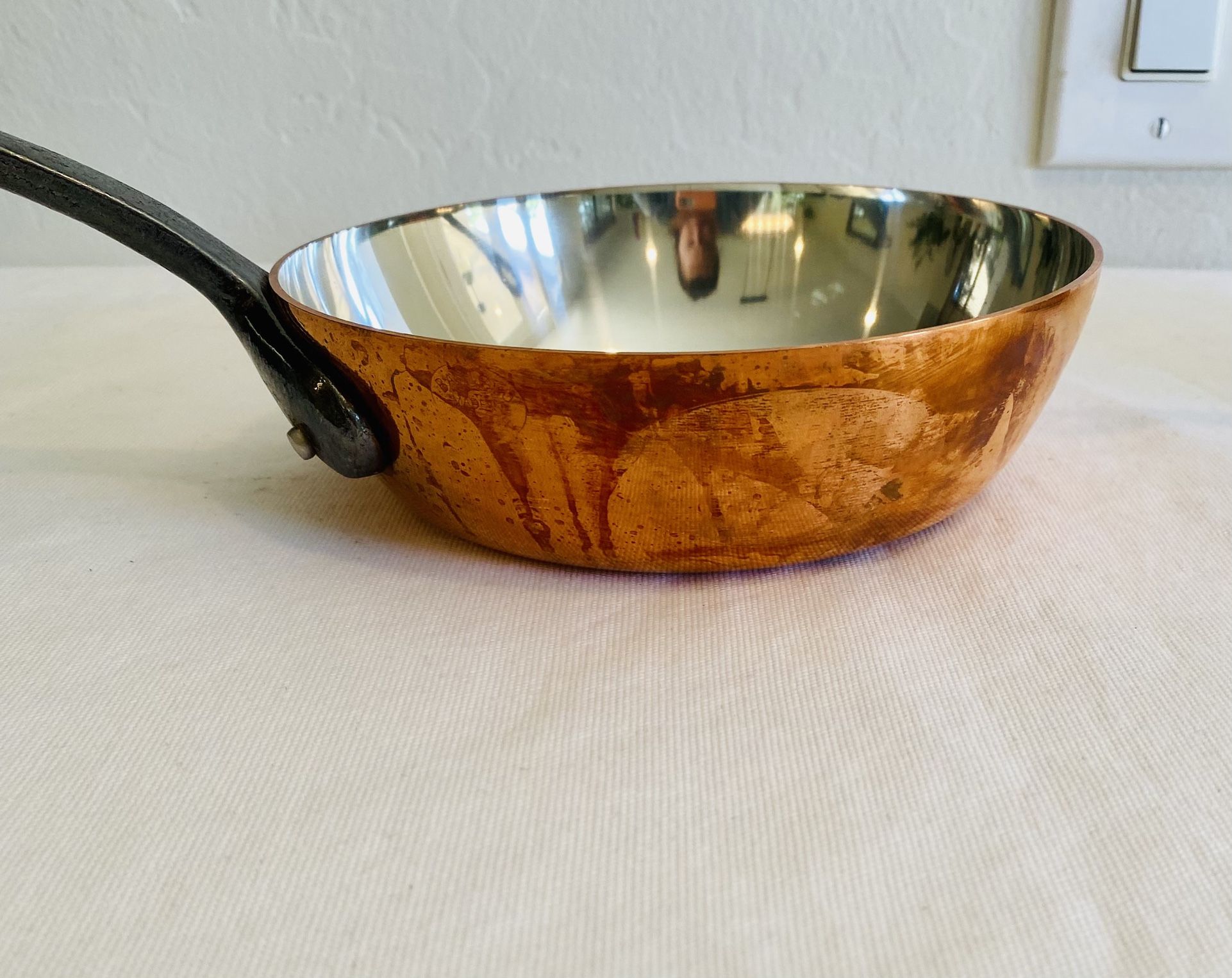 BAUMALU Copper Skillet Tin-coated Cast Iron Handle 6.5” France BAUMALU Copper Saucepan Tin-coated