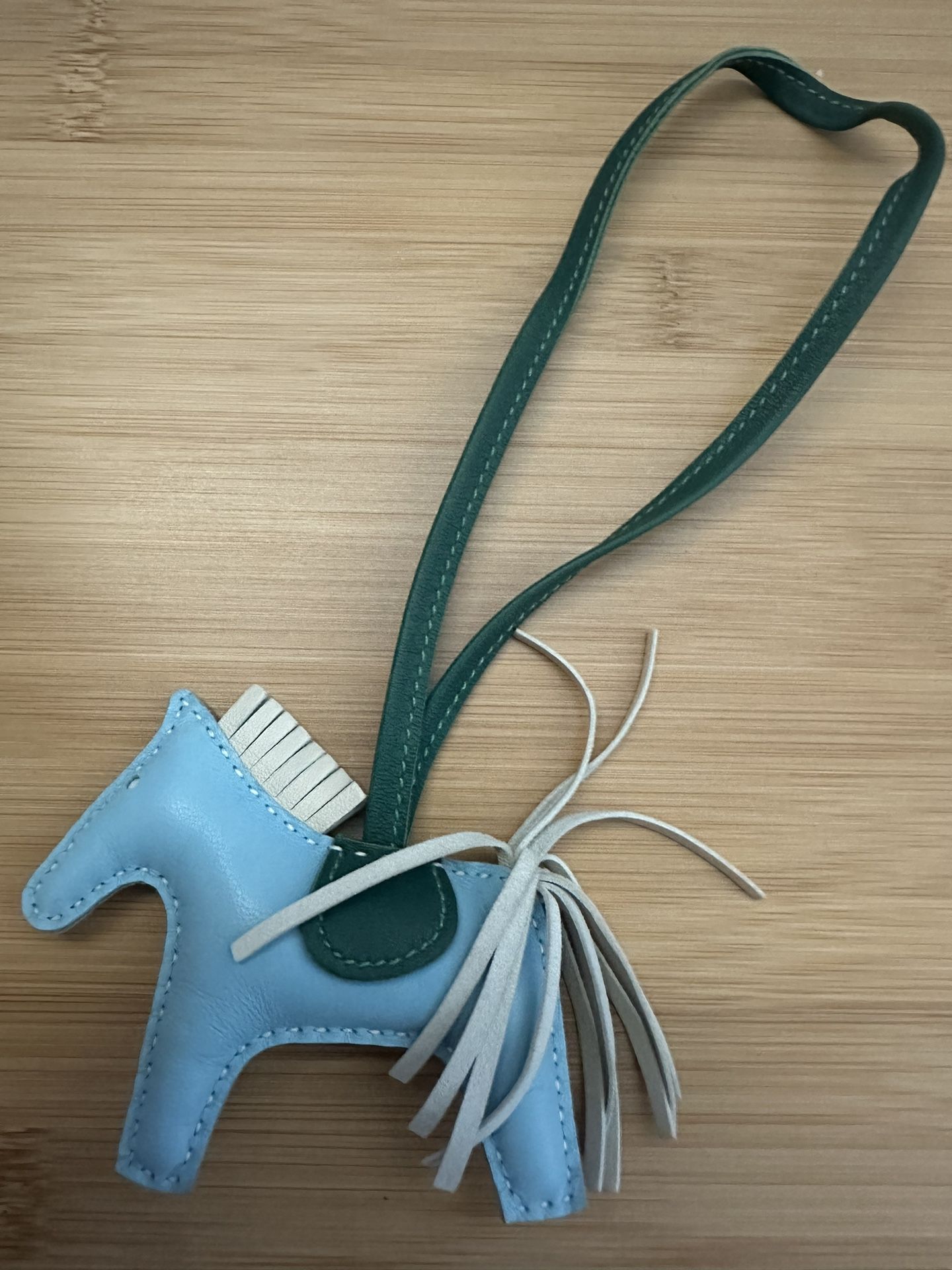 100% Authentic Hermes Rodeo PM Leather Bag Charm Light Blue Green Excellent