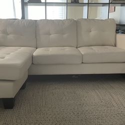 3-Seat L Shaped Reversible White Leather Couch 