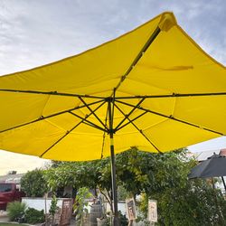 w base 10Ft 3-Tier Solar Patio Umbrella•_ÎLED Lights Patio Umbrellas With 8 Sturdy Ribs,UV Protection For Garden Deck Backyard Pool Fabric Color: Yell